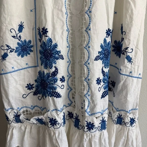 Farm Rio Cross-Stitch Richelieu Linen Blend Dress - Picture 5 of 10